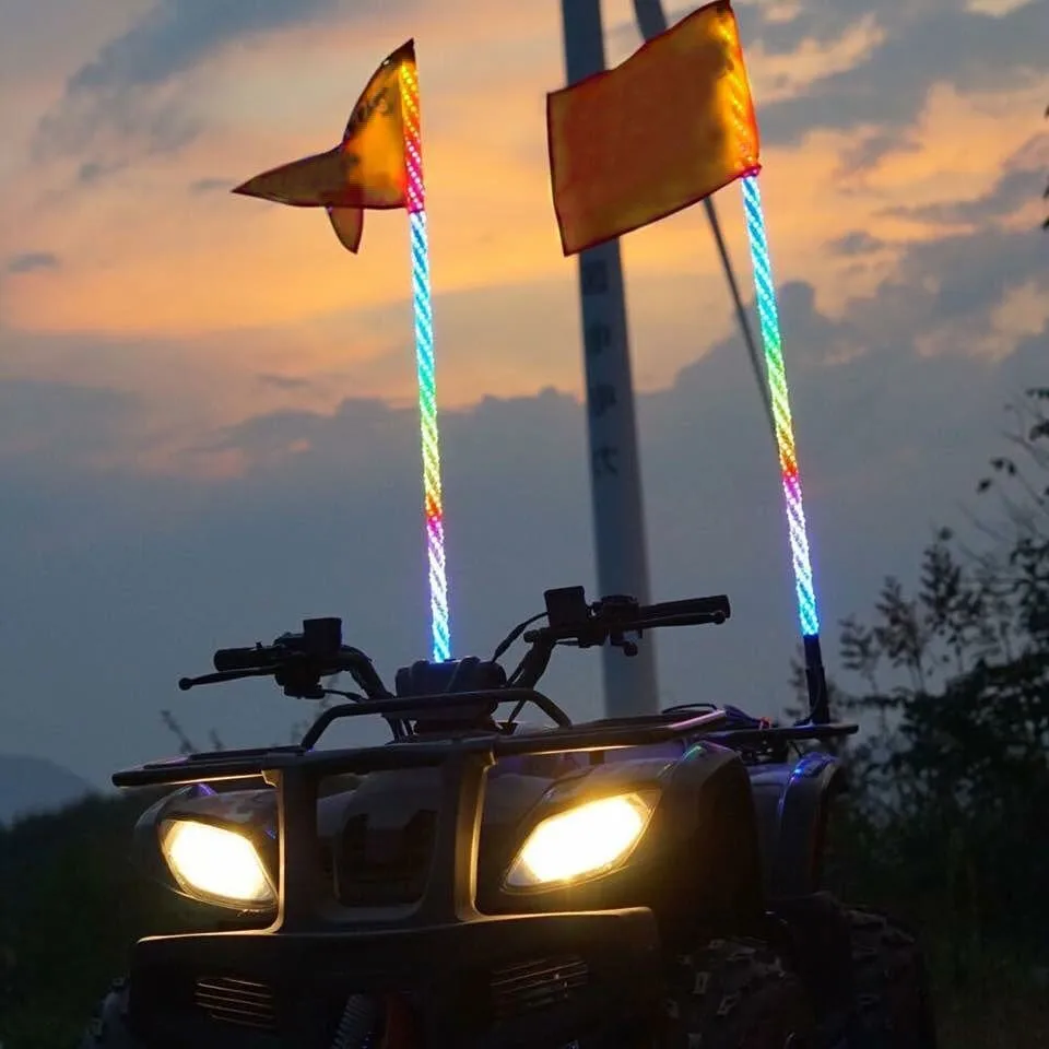 Antenne de fouet RGB LED /éclair/ée avec drapeau et t/él/écommande pour antenne Polaris RZR ATV fouet UTV Quad Sand Dune Buggy Polonais pour camions 3FT 4FT 3FT