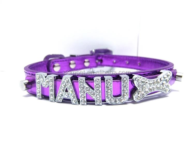Leather Pu Fancy Buckle Rhinestone Letter Dog Cat Collar Buy Slide