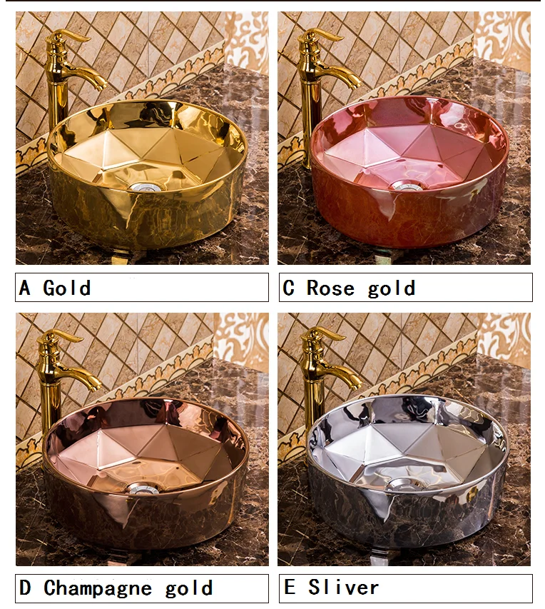 hot sale full gold golden  bathroom ceramic wash basin round basin