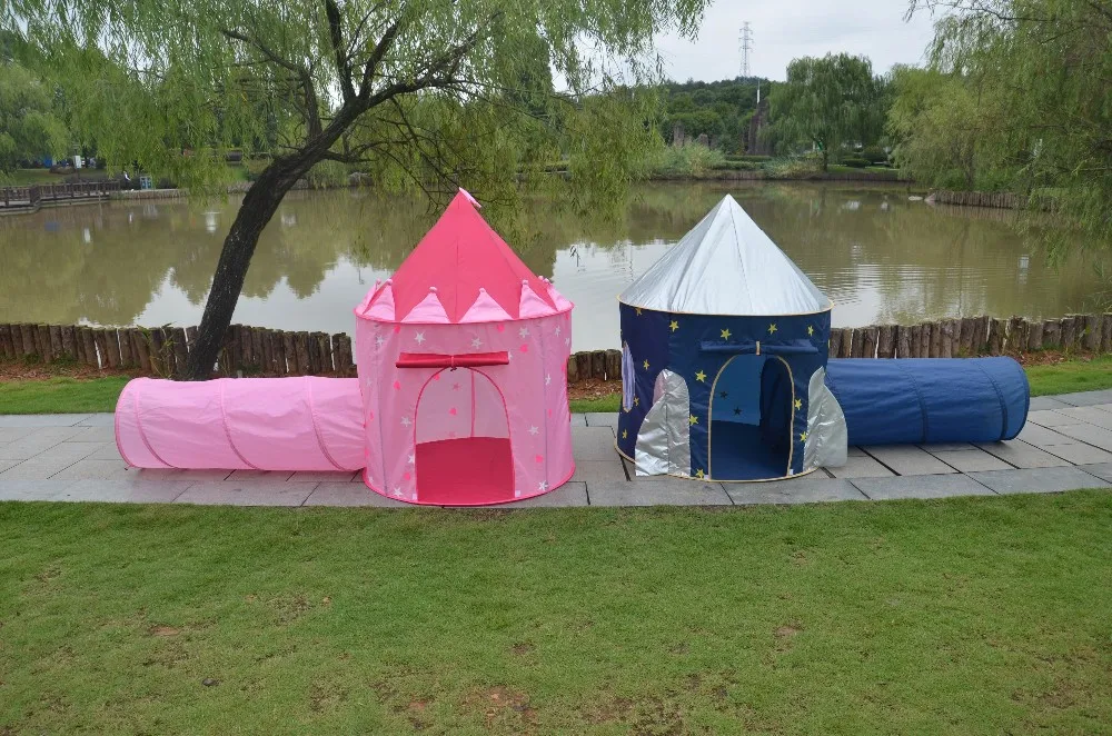 儿童游戏帐篷-蓝色粉红色王子城堡儿童帐篷-室内户外折叠带手提袋隧道