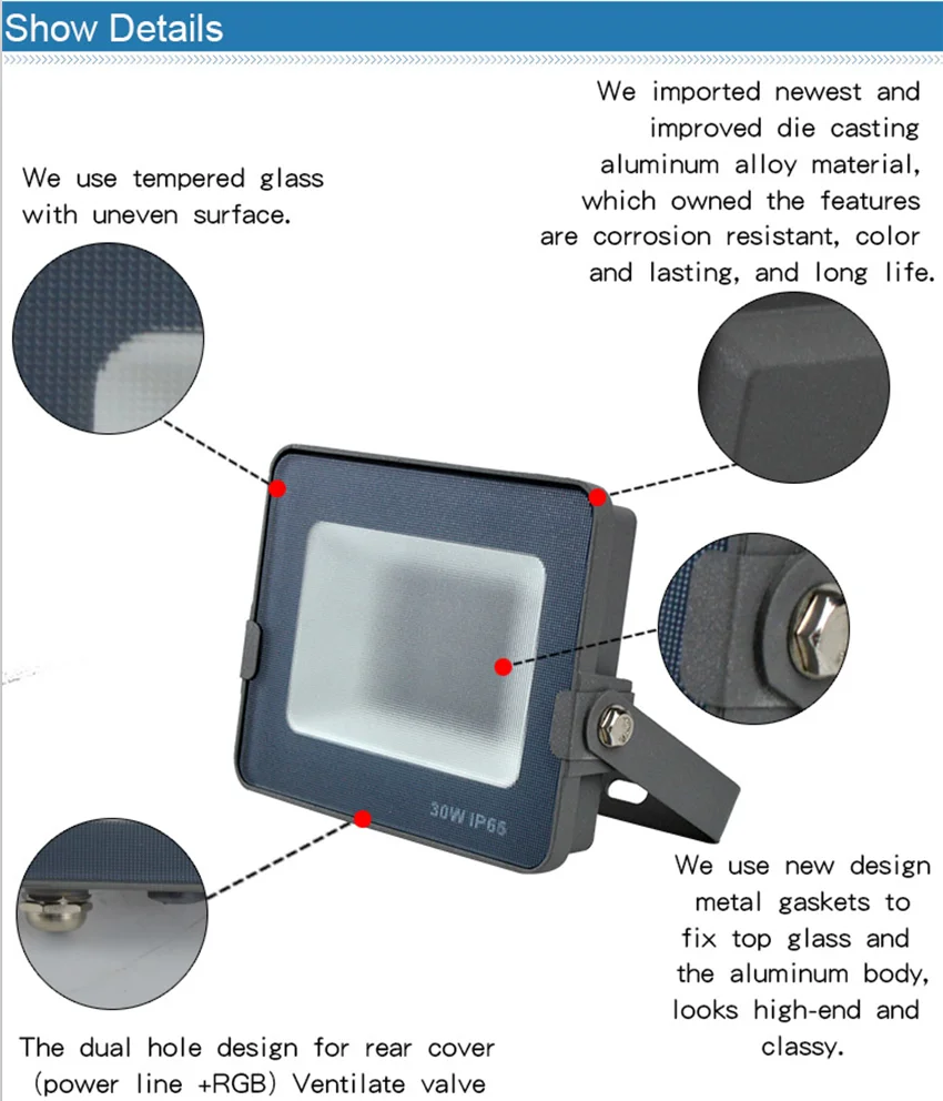 IP67 Waterproof 100W LED Flood Light Slim Size Aluminum Housing 