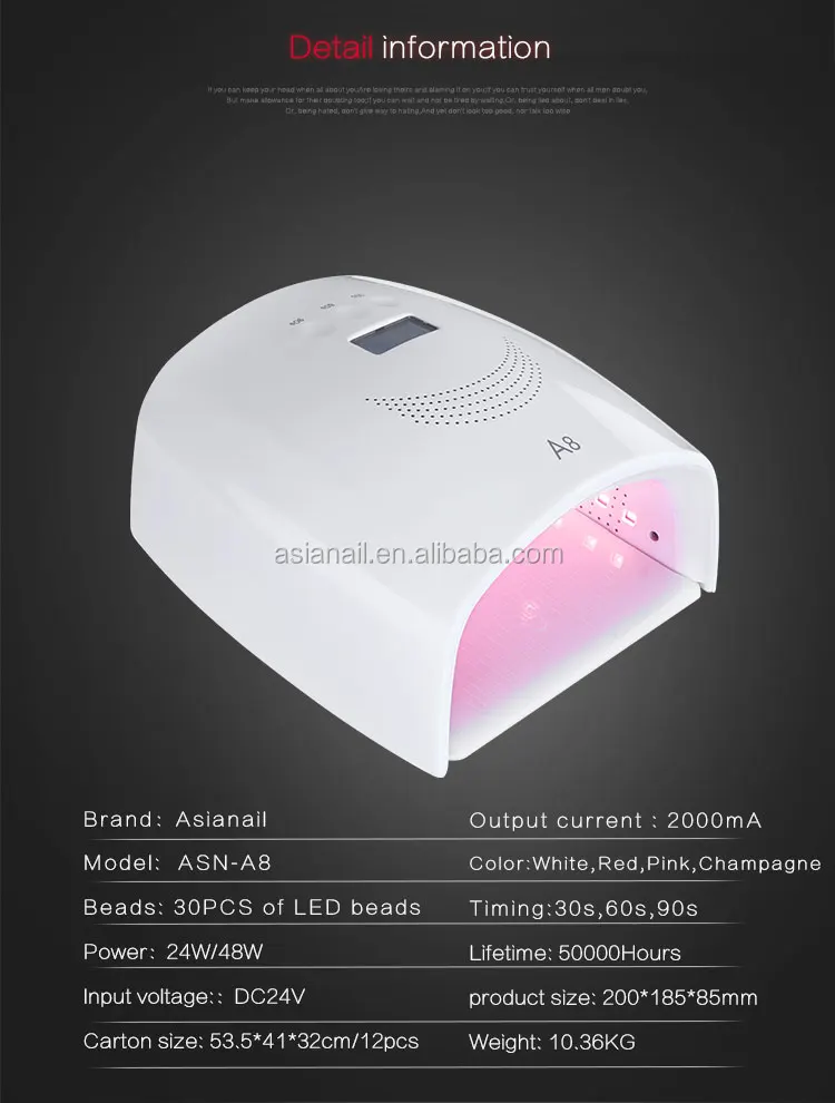 Asianail Red Light 2020 Widely use lamp competitive price 405 + 365nm 48w uv led nail lamp