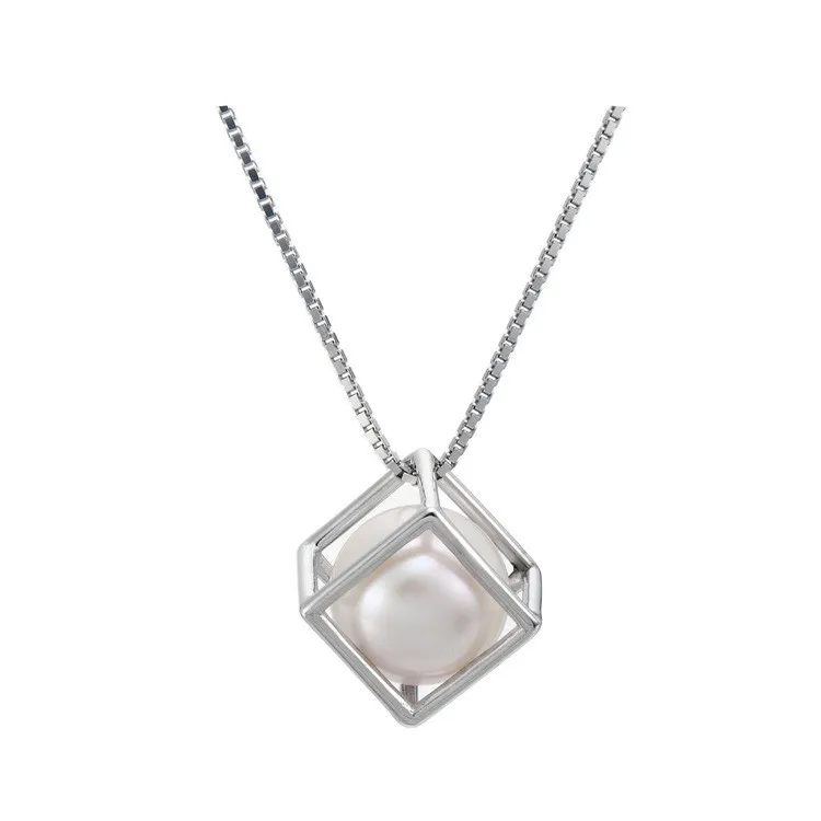 925 Sterling Silver Pearl & Cage Pendant Necklace Chain Included 