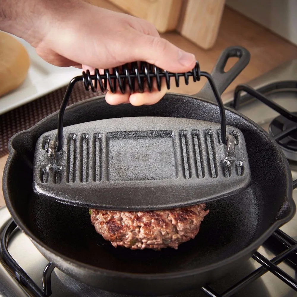 Preseasoned Cast Iron Flat Meat/bacon / Grill Press 8 X 5 Inch Buy