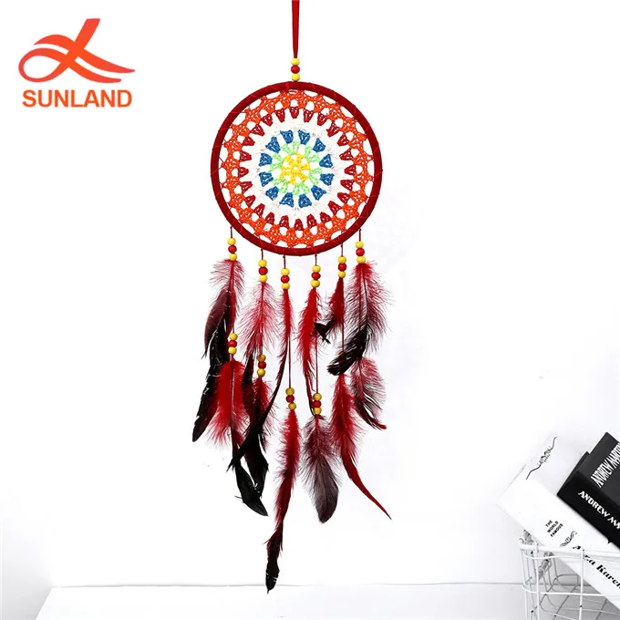 W5472 red Dreamcatcher for Wall Bedroom Party  Wall Hanging Decor Feather Dream Catcher