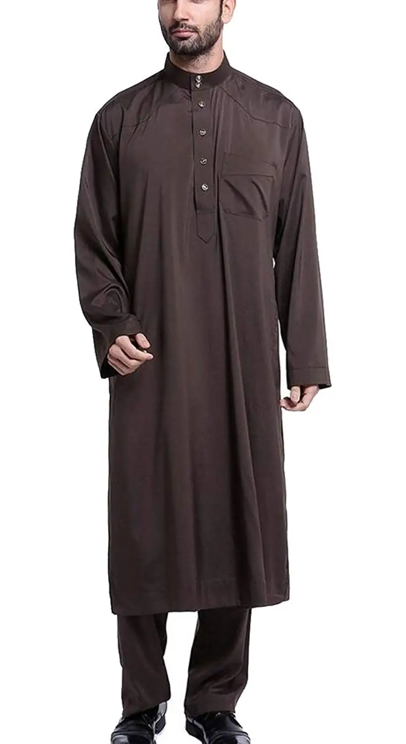 Alion Mens Long Sleeve Dress Kaftan Ethnic Robes Vintage Loose Solid Kaftan Dress