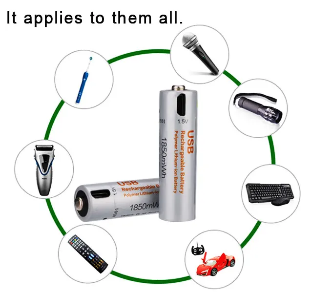 14500 Rechargeable Lithium Ion Battery 1200mAh Micro USB 1.5V Batteries