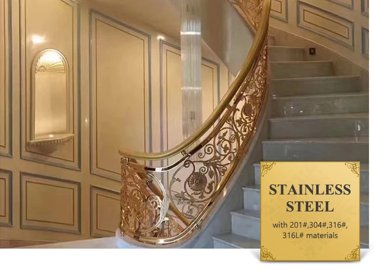 curved stair railing metal kits handrail steel railings stainless golden decorative