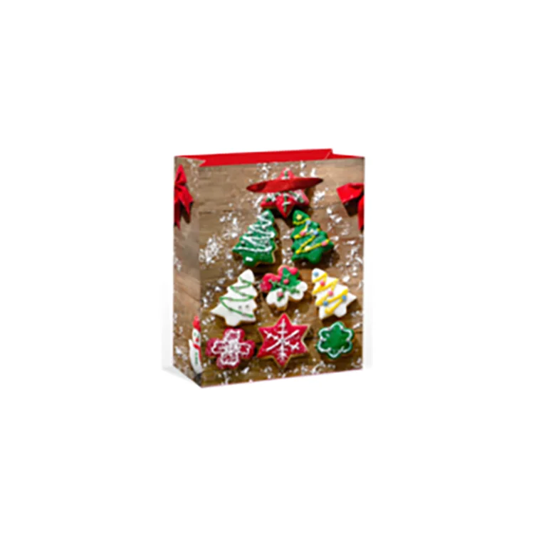 New Disposable Loving Heart Varnishing Christmas Coated Paper Gift Bags With Red Handle