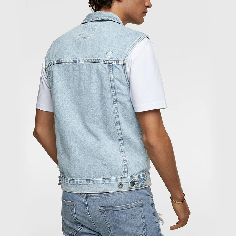 Wholesale New Style Mens Sleeveless Tank Top Jeans Vest Washed Stressed Denim Waistcoat For Men