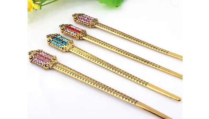 Contracted bunished gold plated hairclip several colours teardrop crystal rhinestone hair jewelry women hair accessories