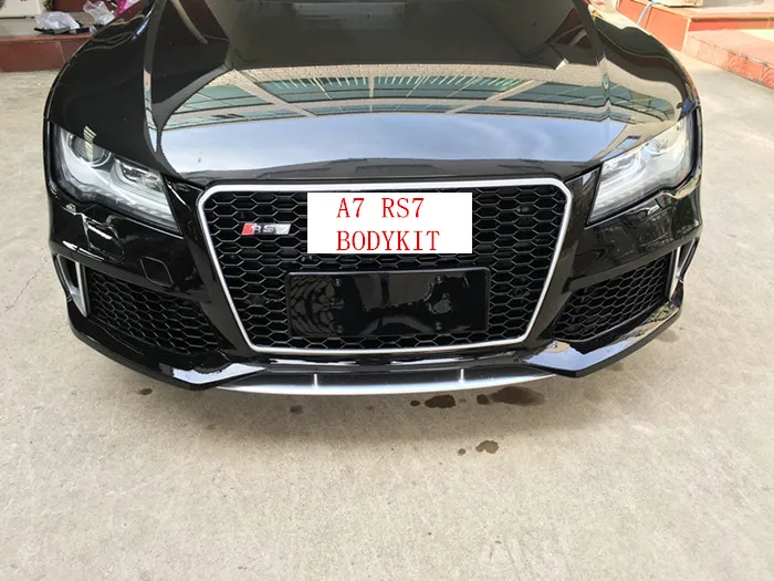 RS7 Style Front Bumper Cover Grille Facelift Kit For 2016-2018 Audi A7 S7 C7.5 - Primed Honeycomb