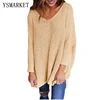 2018 Sexy Women Oversized Knitted Loose Sweater Solid Batwing Sleeve Big V-Neck Casual Knitwear E27741