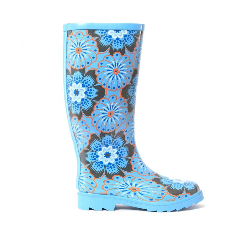 Popular Women Long Gumboots With Fireworks Printing Rubber