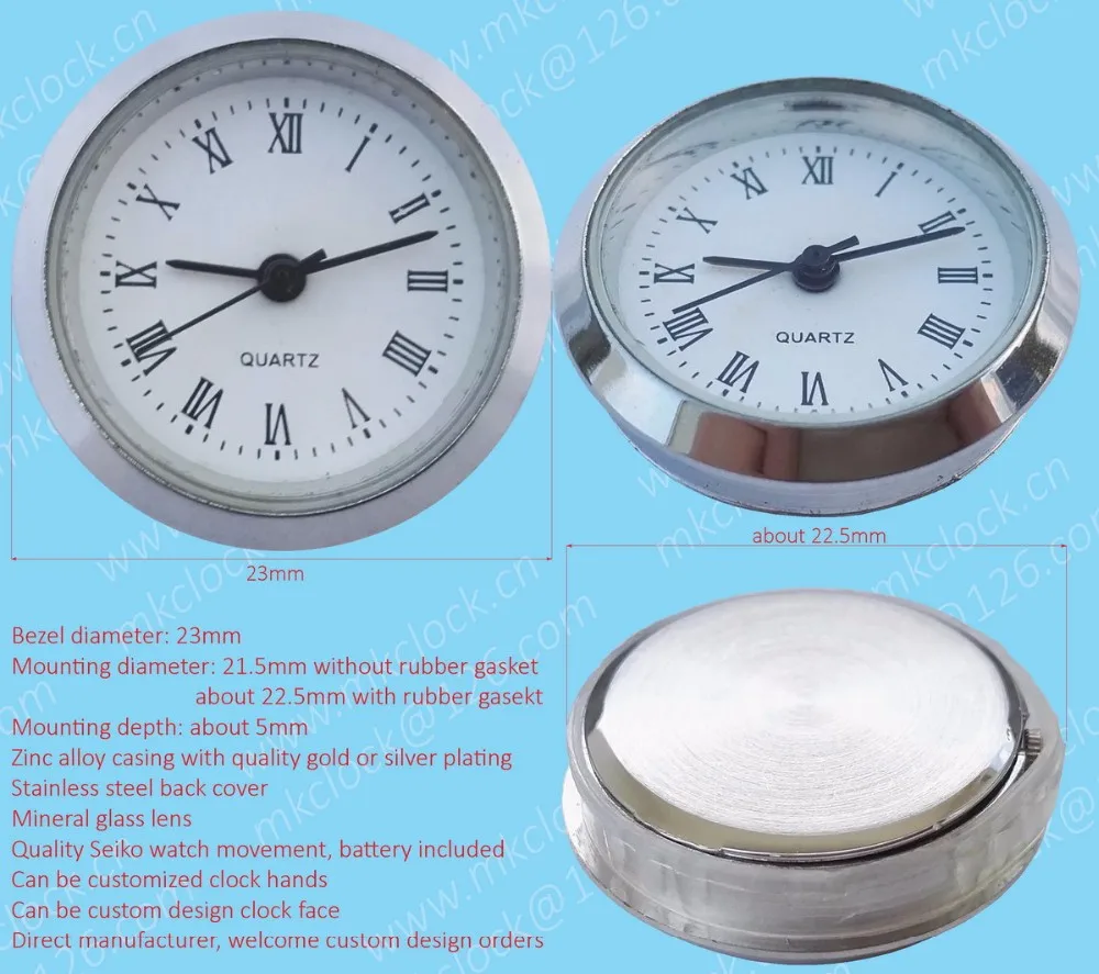 23mm Mini Quartz Clock Insert Clock Fit Up Clock Small Silver Plating ...