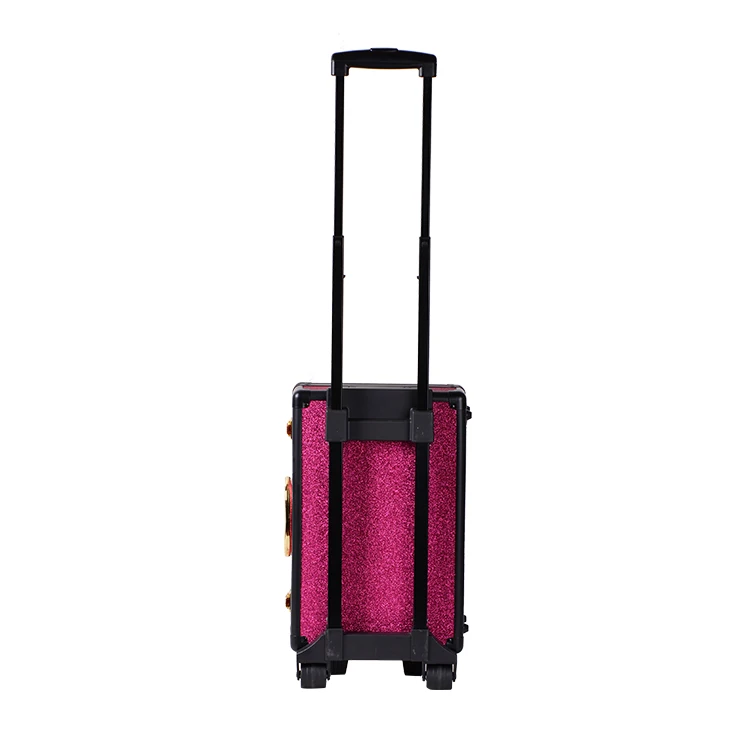 rose red aluminum suitcase with trolley wheel case