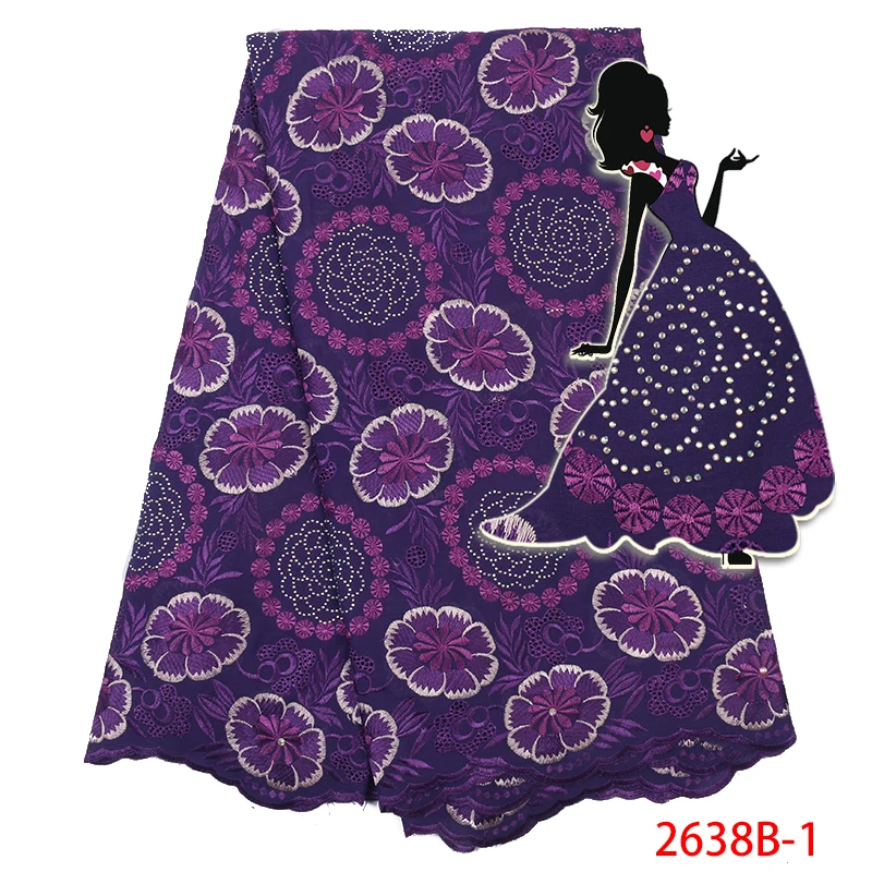 African Swiss Voile Lace in Switzerland 100% Cotton Fabric Lace with Stones for Nigerian Women Dress XZ2638B