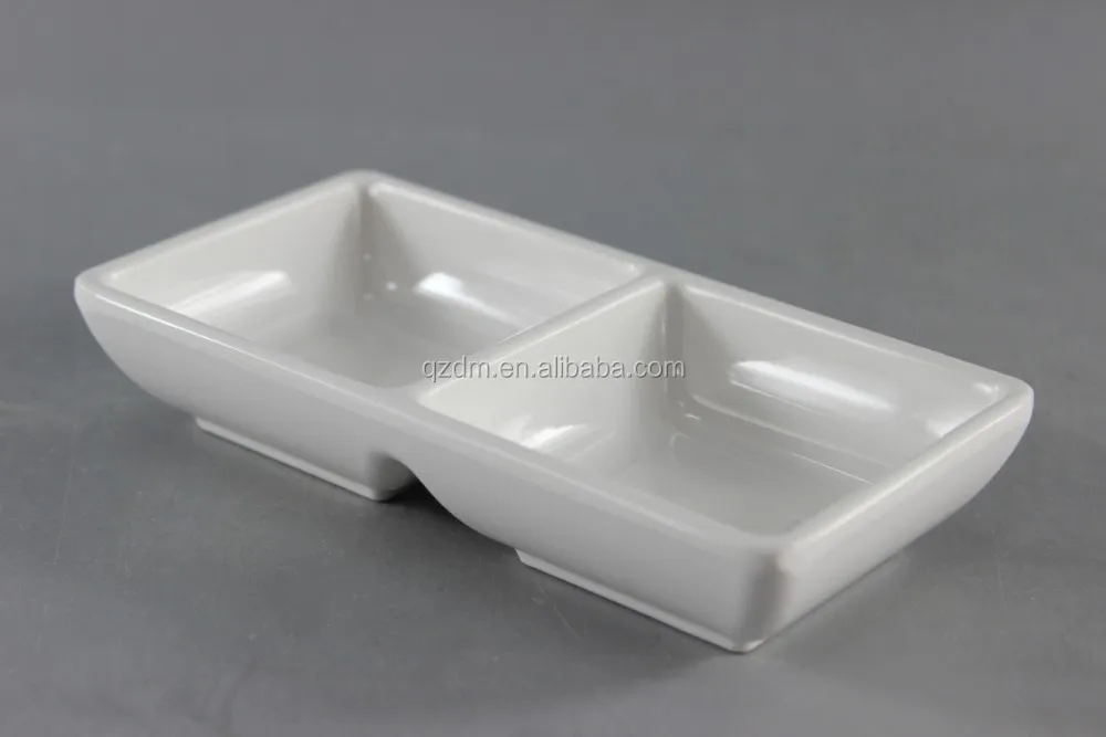 White Melamine Section Plate/Plastic Divided 2 Section Plate