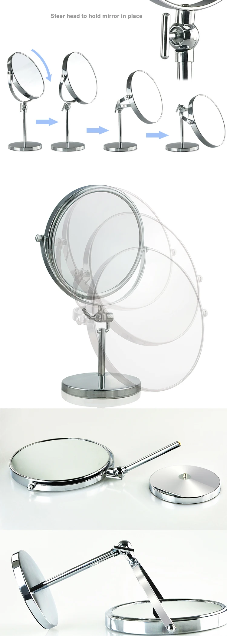 2 Sided Table Top Concave and Convex Makeup Mirror with Round Movable Base