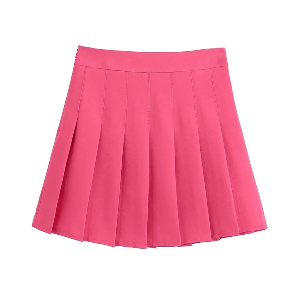 basic fashion solid slim high waist pleated tennis short skirt