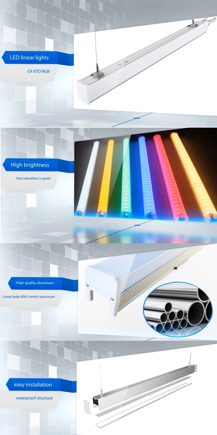 High quality 12w aluminum waterproof ip66 dmx rgb dc24v lighting housing dimmable pendant outdoor led linear light fixture