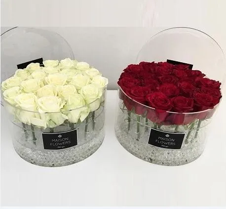 high quality Transparent rose clear plastic flower Acrylic rose logo flower Box with lid