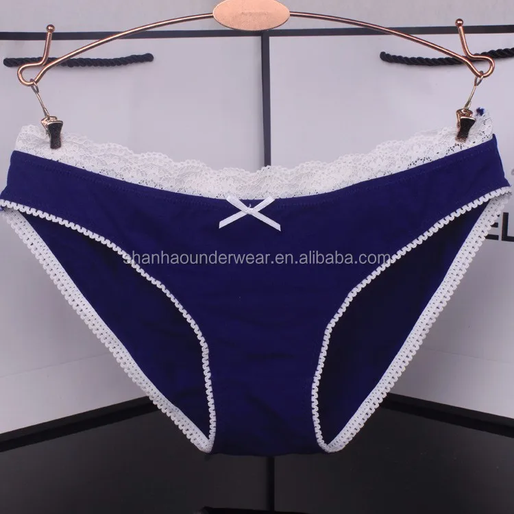 Hotsell Ladies Sexy Fancy Navy Blue Cotton Bikini Briefs Panties With