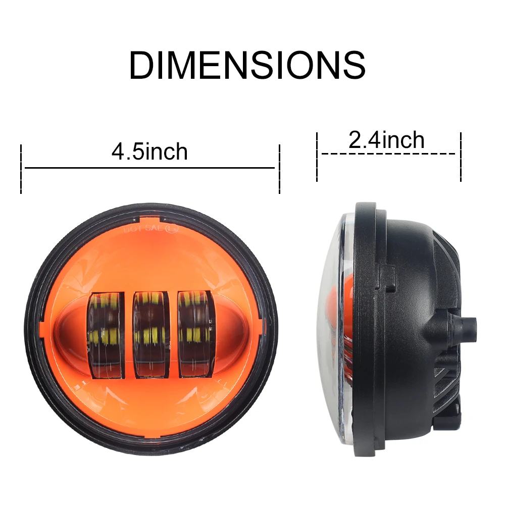 4-1/2 4.5 Inch 30w Orange LED Spot Fog Passing Light Angle Eyes For Motorcycle