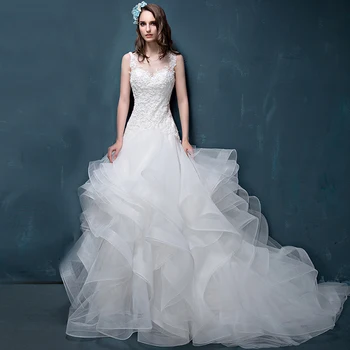 top quality ruffle appliqued wedding dress 2018 sleeveless layered