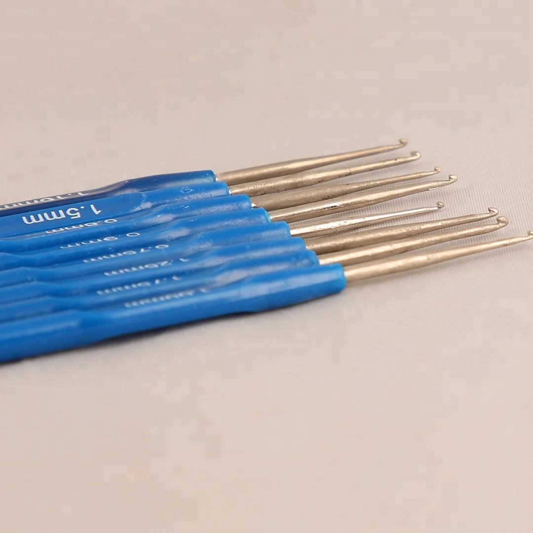 Stainless Steel Crochet Hooks Plastic Blue Handle 14cm Buy Custom