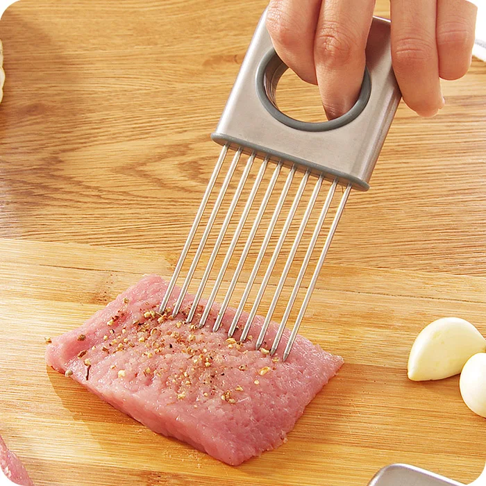 1pc Stainless Steel Cutter Slicer Gadget Meat Onion Fork Slicing Helper  Multipurpose Vegetable Slicer Kitchen Tool