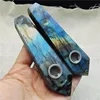 Natural Crystal Smoking Pipe Whosale Quartz Crystal Pipes Hand Made Gemstone Labradorite Crystal Pipe For Sale