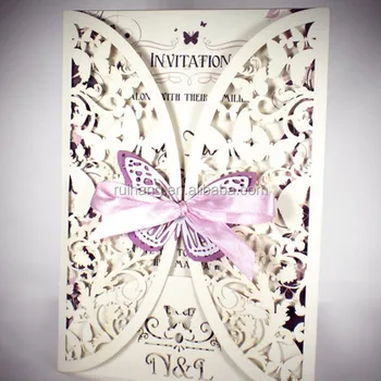 Romantic Ivory Laser Cut Cheap Wedding Invitation Card With Pink