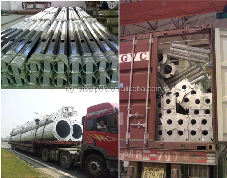 30-60FT Hot Dip Galvanized Octagon Steel Pole with AWS D1.1 Welding for 25 Years Life Transmission Line