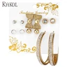 RAKOL 6 pairs new crystal rhinestone gold plated bow hoop stud multiple gold earring set SE018