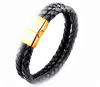 2018 new arrival double layer stainless steel gold magnetic clasp leather bracelet for men