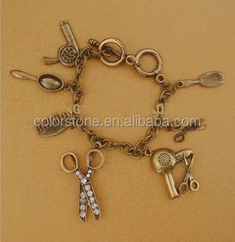 Hair Stylist Silver Charm Bracelet Scissor Metal Hair Stylist Silver Charm Bracelet Scissor Metal