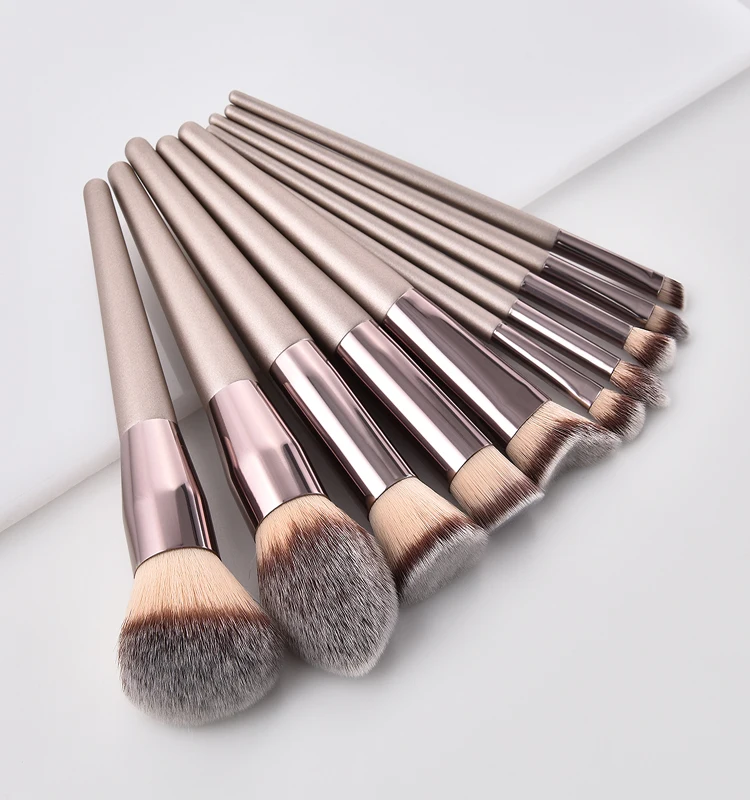 Hot seller 10pcs cosmetic make up brush champagne color makeup brushes set