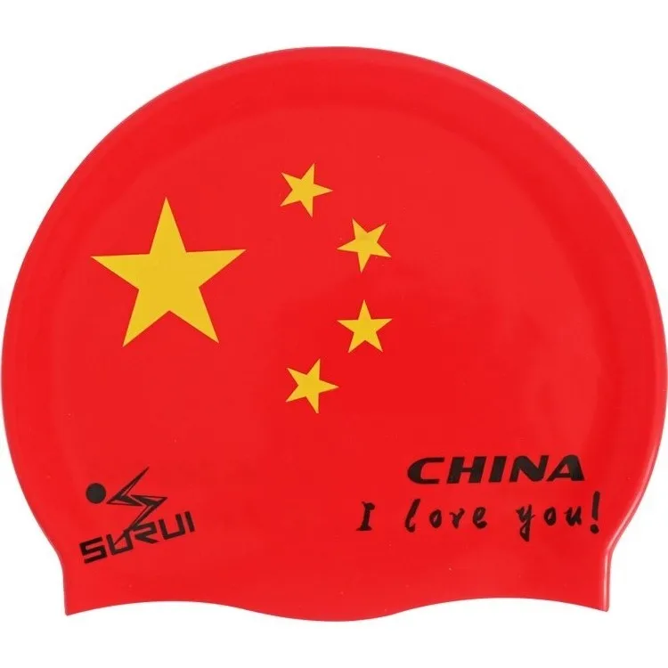 China Map Printing Custom Logo Adult Funny Silicone Swim Cap