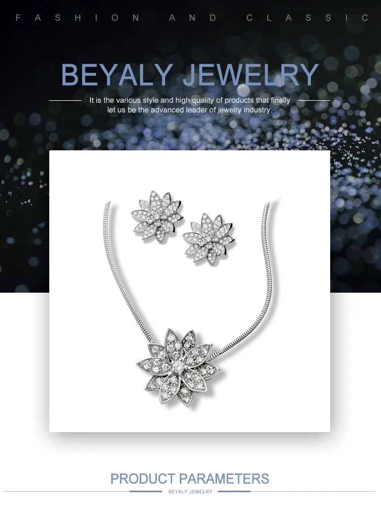 Wholesale brilliant flower cz silver wedding jewelry sets