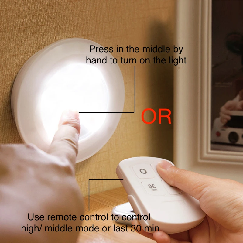 Best 3 Pack 2w Cob Led Battery Powered Cordless Tap Remote Control Night Light For