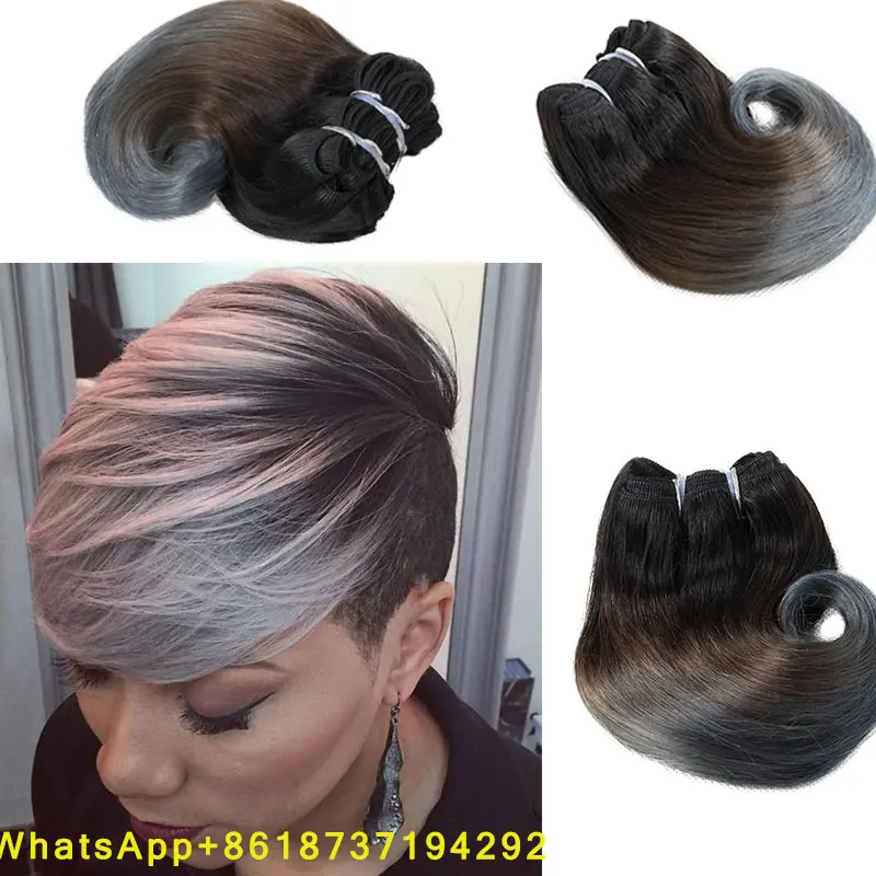 Ombre Grey Human Hair Short Hairstyles 8 Inches Brazilian Body Wave Hair Weaves For Women Buy Ombre Grey Virgin Human Hair Bundles With Lace