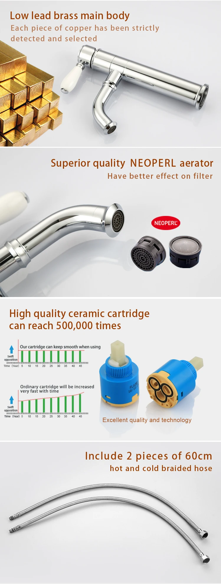 WIDE Luxury Antique Brass handle Bathroom Basin Faucet, Ceramic Handles Vessel Sink Mixer Tap,chrome silver