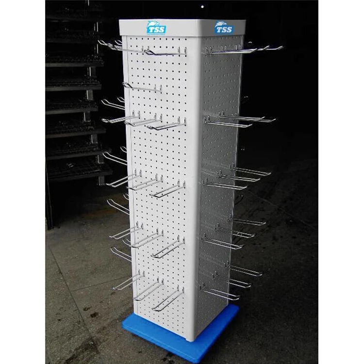 Custom Floor Metal 4 Sides 360 Degree Rotating Pegboard Jewelry Display