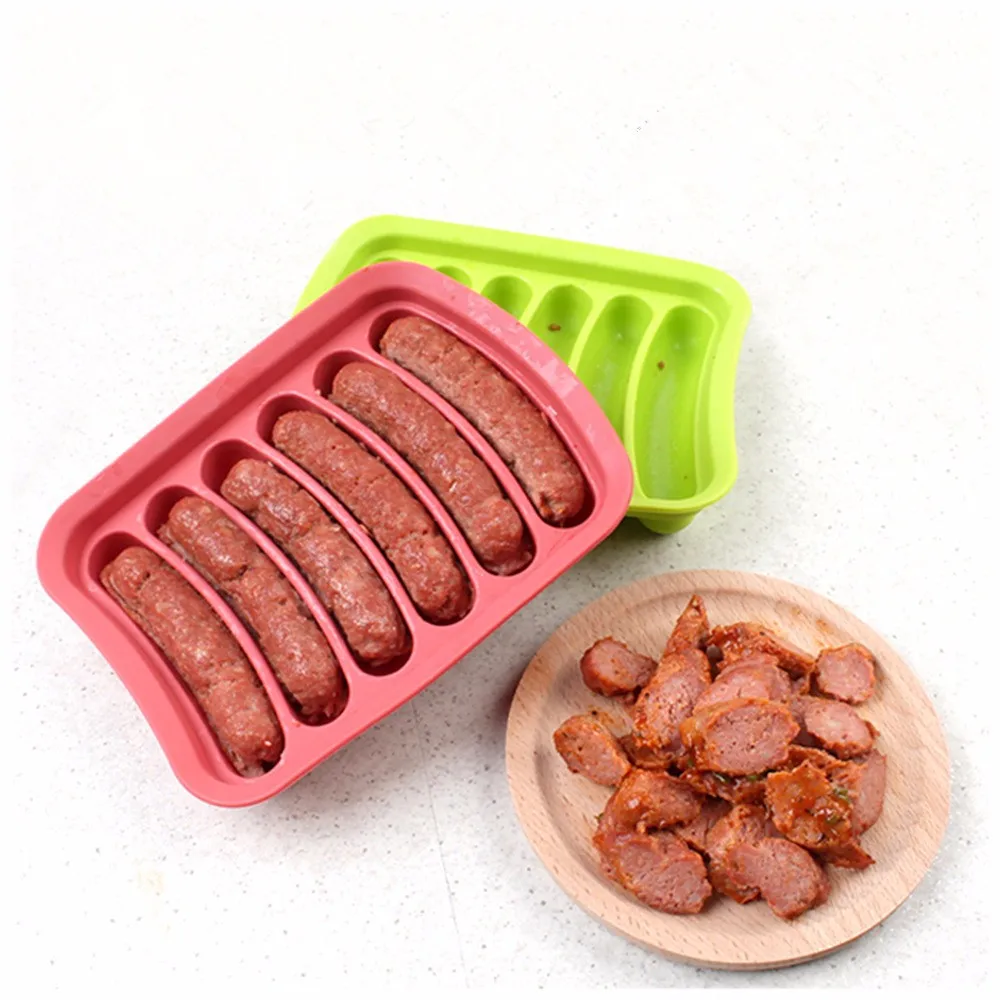 Silicone Ham Mold 6 Grid Lid Home Sausage Hot Dog Mould Crisper Box