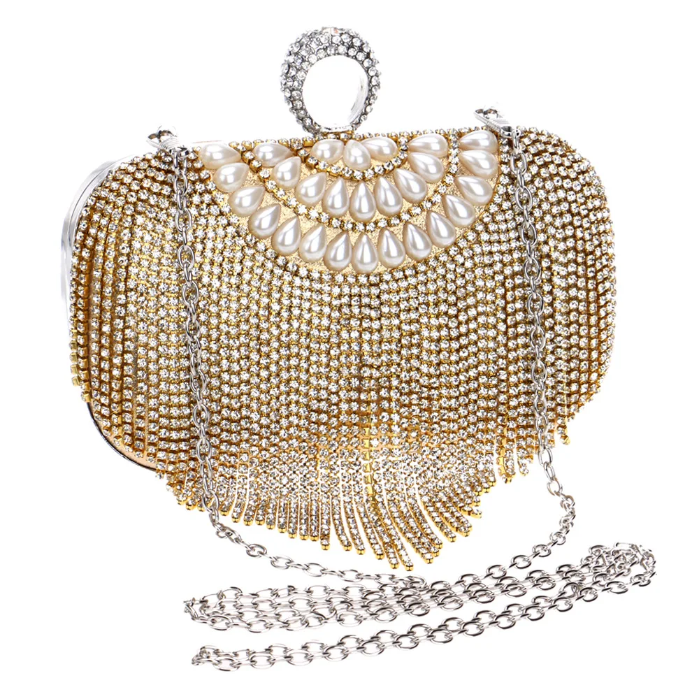 Tassel Rhinestones Pearl Clutch Beading Lady Evening Bags Diamonds ...