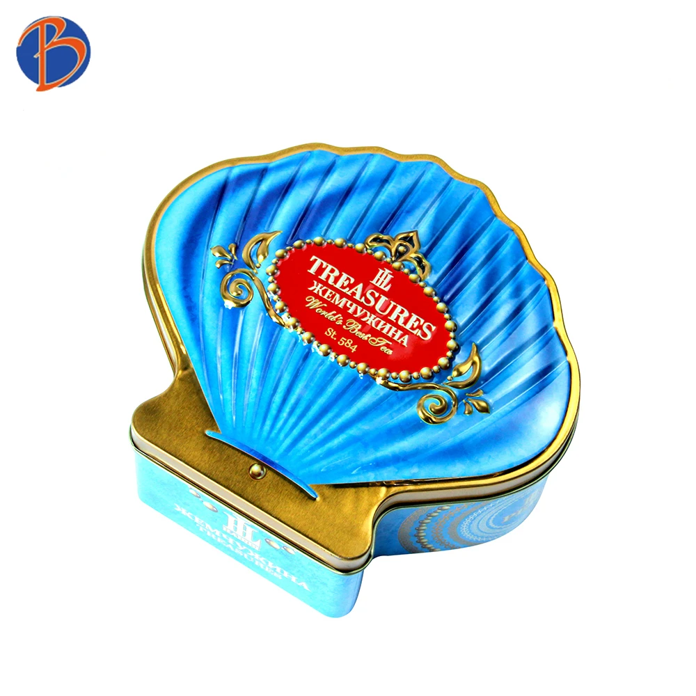 Wholesale custom shell-shape empty metal can  box custom print cute cookie tin boxes biscuit tins packaging box tea caddies