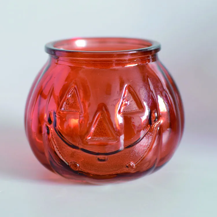 Tinted Color Glass Lantern Handle Glass Pumpkin Jar For Candle - Buy