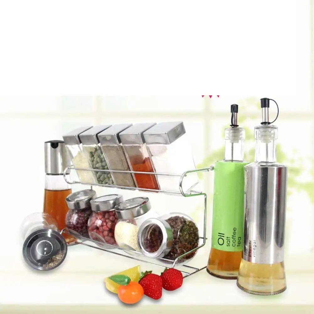 Glass cruet set Seasoning pot racks storage container kitchen storage containers seasonning box Spice bottles-E