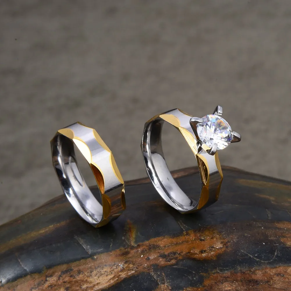 Fake Gold 18k Single Stone Latest Wedding Ring Set Design Ring Jewelry